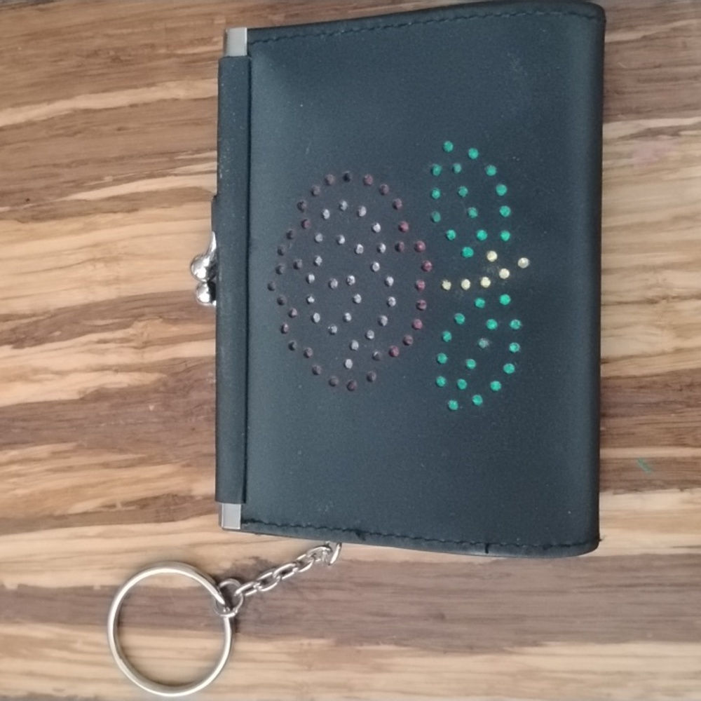 Black Keychain Wallet with Floral Design